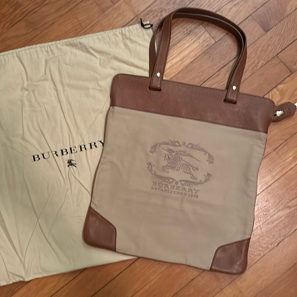 Burberry Leather and Canvas Travel Tote.